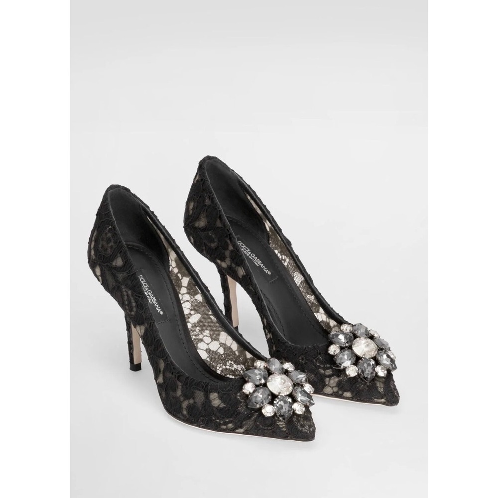Dolce & Gabbana Bellucci Black Lace Crystal‎ Brooch Pumps Heels 36.5 6.5